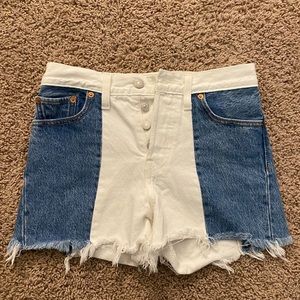 Levi's Two-Tone White and Blue Denim Jean Wedgie Shorts